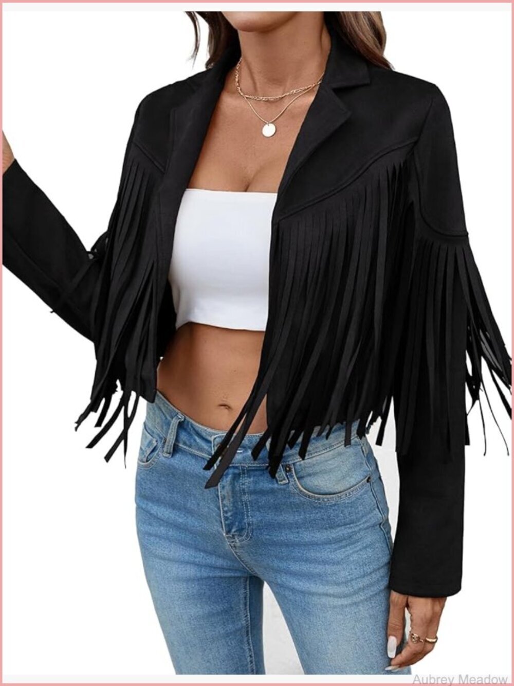 Faux Suede Leather Cropped Fringe Jacket Cowgirl Western Coat